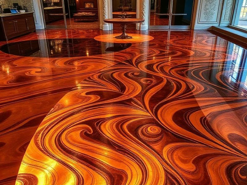 Copper Blaze: Fiery metallic movement, illustrative metallic epoxy floor finish