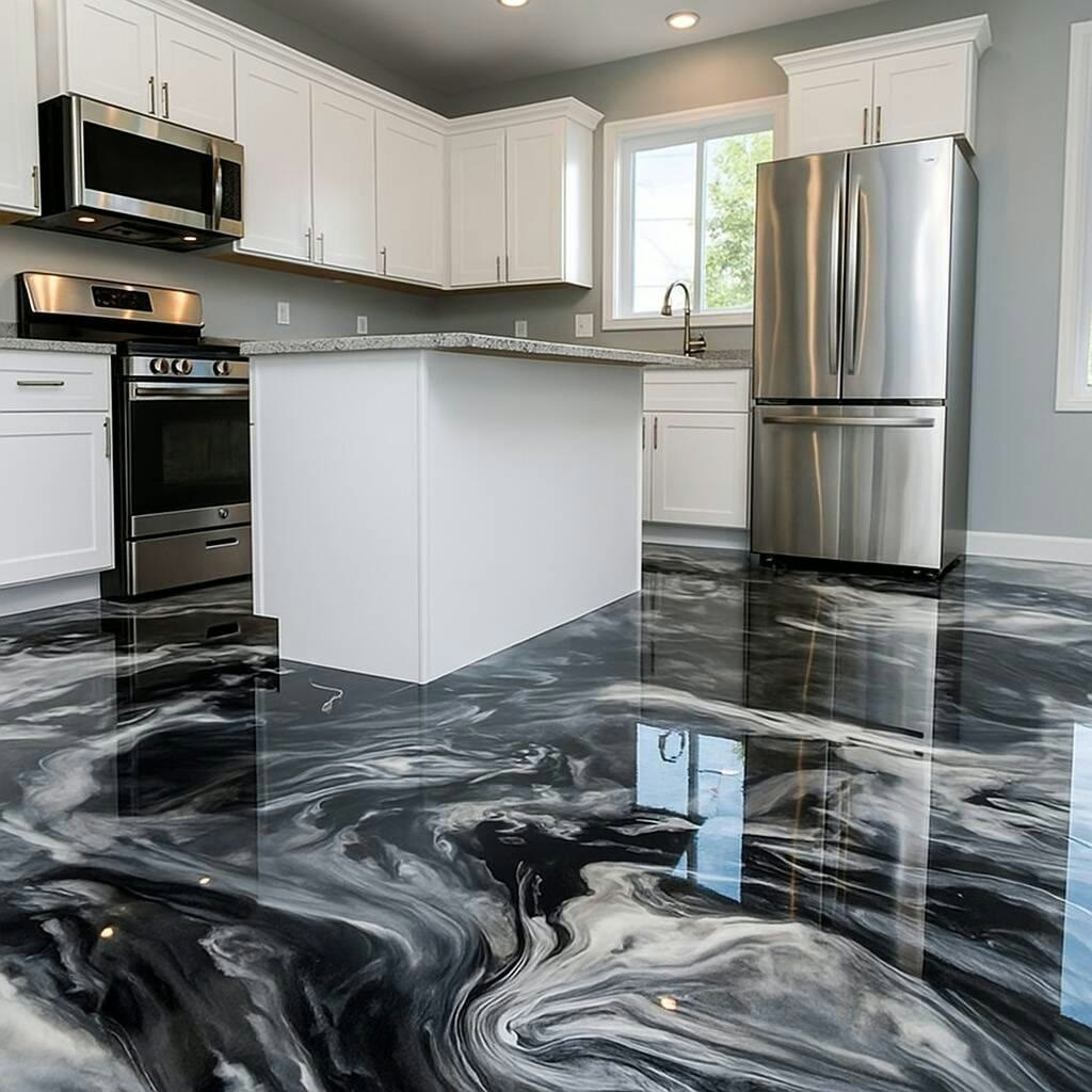 Black & Silver: Black · white · silver, illustrative metallic epoxy floor finish